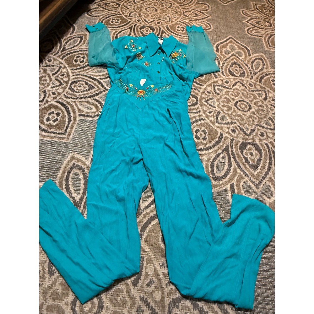 Vintage IIF Turquoise Embellished Bodysuit and Pants Set Size M Made in USA